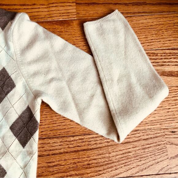Charter Club RARE 100% Cashmere Argyle Crewneck Brown Tan Sweater Women’s Size S - Picture 5 of 8